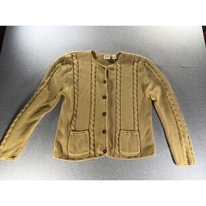 Vintage Hudson Field Gear Tan Cotton Cable Knit Button Front Cardigan Sweater M